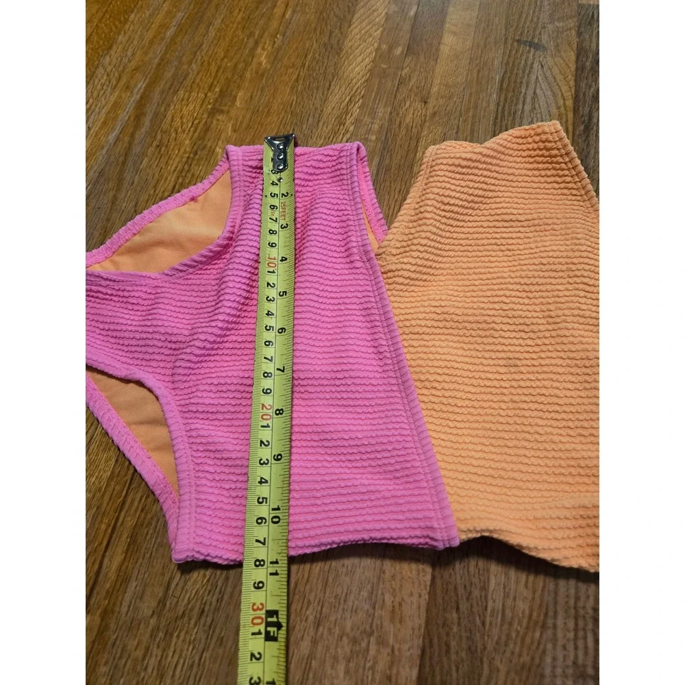 Wonder Nation Girls S 6-6X Orange Pink Colorblock One Shoulder Cutout Swimsuit